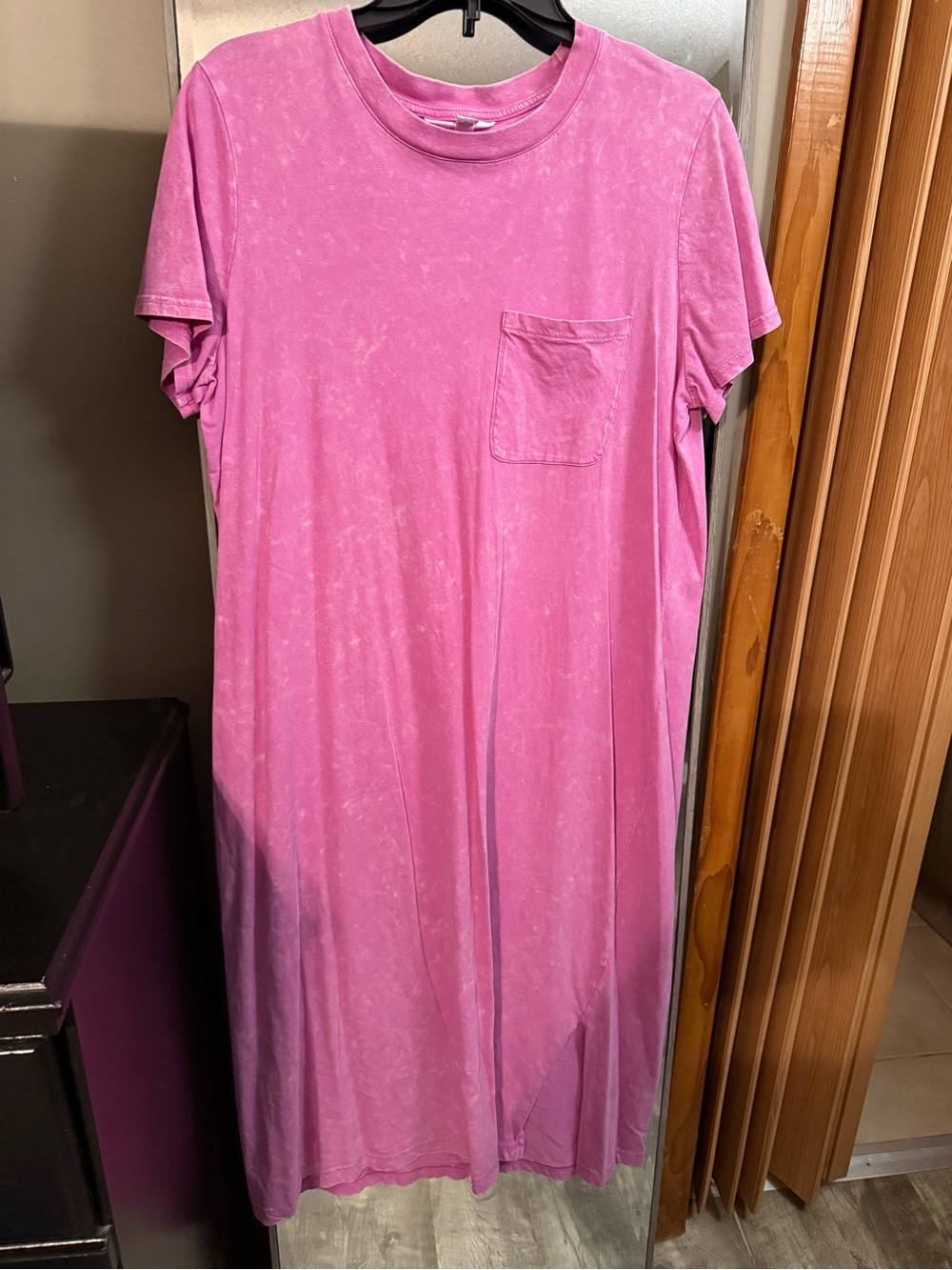 Pink Pocket T-Shirt maxi slit Dress